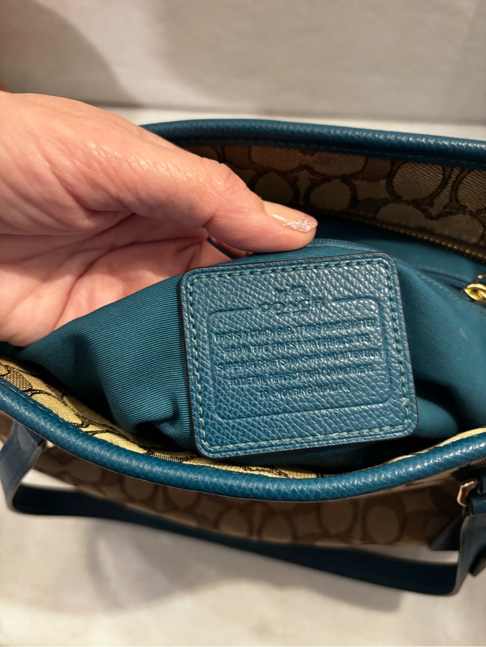 Coach Signature Canvas Tote with Teal Leather Trim - Picture 6 of 8